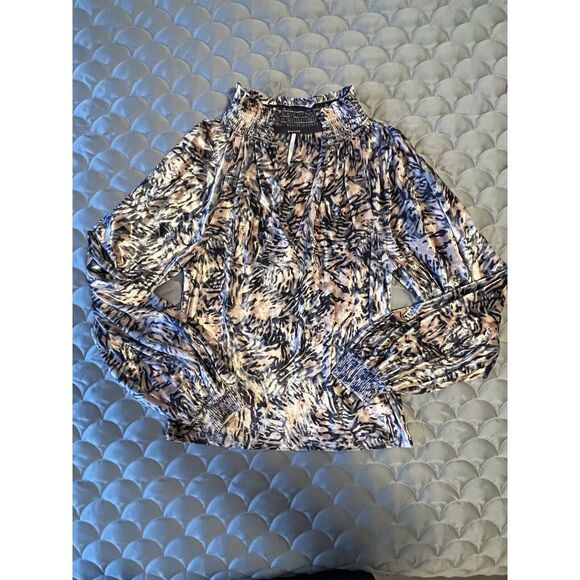 Free People Go Get 'Em Tiger Print Velvet Top Size Small V Neck Balloon Sleeve - Picture 2 of 6